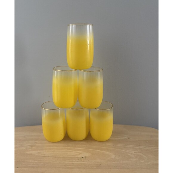 Vintage Blendo Frosted Yellow Gold Trim Juice Glasses West Virginia Lot of 6 MCM - Picture 1 of 10